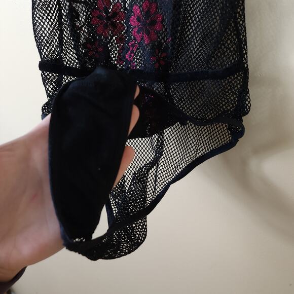 Music Legs Black Fishnet Bodysuit with Lace and Floral Embroidery OS - Picture 6 of 12